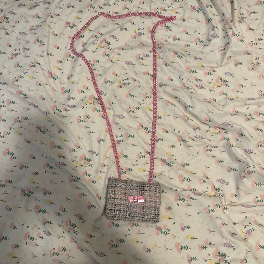 Chic Pink Tweed Crossbody Bag